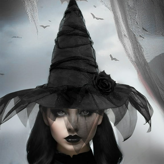 Halloween Witch Hat, Baroque Witch Hat, Gothic Queen Decoration, Mesh Witch Hat, Spooky Halloween Flower Decoration