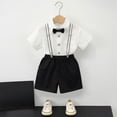 thumbnail image 2 of Quealent Boys' Formal Suit Short Sleeve Dress Shirt with Bowtie and Suspender Shorts Casual Gentleman Wedding Party Clothes (Black, 11-12 Years), 2 of 6