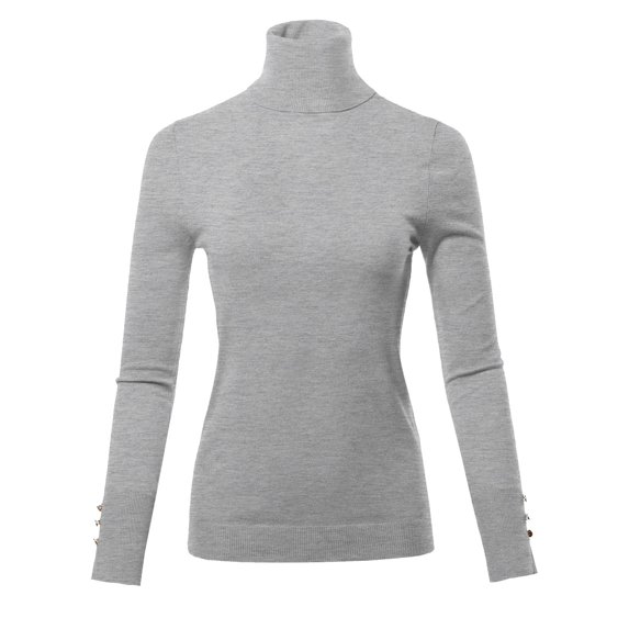 FashionOutfit Women's Solid Long Sleeve Gold Button Detail Turtle Neck Viscose Sweater Top