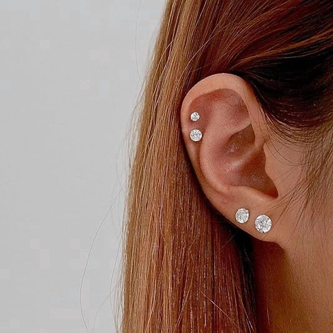 Nmkwnr 6 Pairs Flat Back Stud Earring Lightweight Hoop Earrings 316L Stainless Steel Stud Earrings for Women Men, Silver