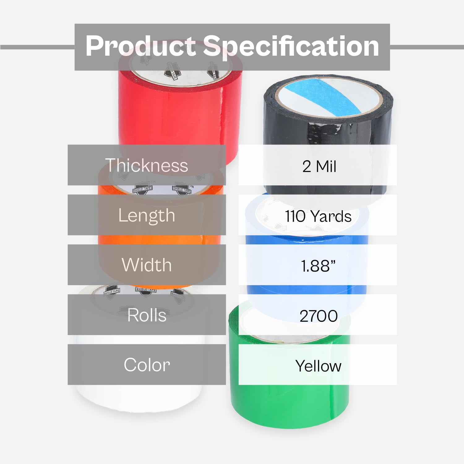 SSBM Yellow Packing Tape, Packaging Shipping Tape Rolls, 2 Inch x 110 Yards, 2.0 Mil Thick, 2700 Pack