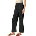 thumbnail image 4 of INSPIRE CHIC Women's High Elastic Waist Casual Trousers Satin Wide Leg Pants Black S, 4 of 5