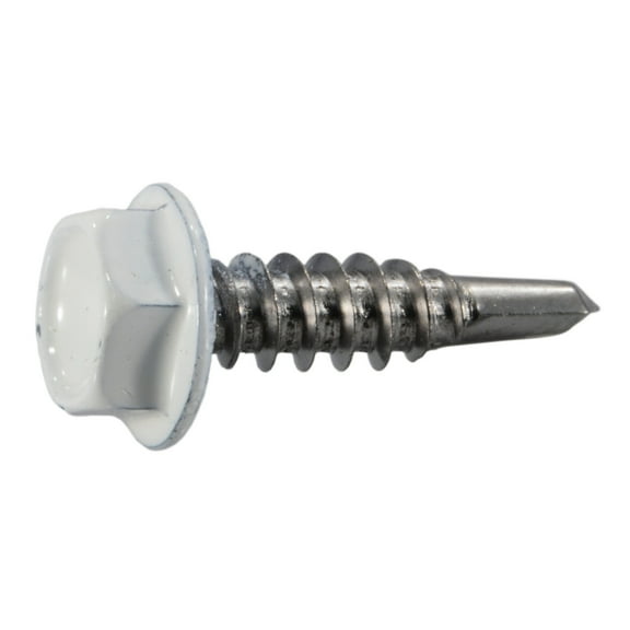 #10-16 x 3/4" White 410 Stainless Hex Head Self-Drilling Screws (12 pcs.)