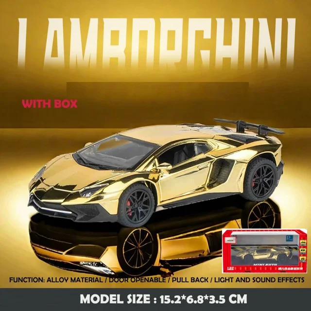 1:32 Electroplated Lamborghini SVJ LP750 Super Car Model with Sound Light Children Boy Diecast Toy Vehicle Miniature Christmas Gold-boxed