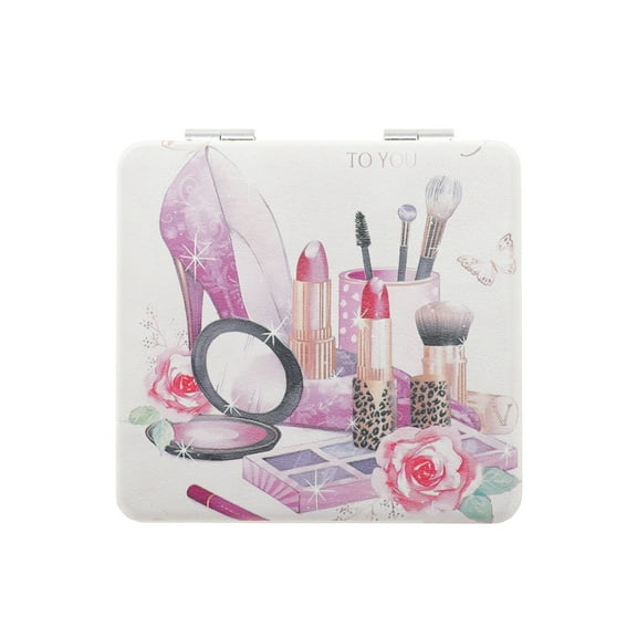 Unique Bargains 1 Pc Women Durable Square Shape Handheld Mirror for Travel Pink Purple Glass