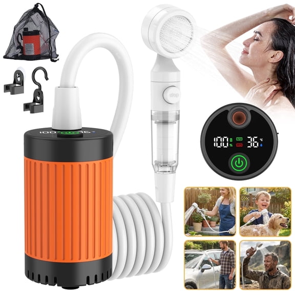 BNISE Portable Camping Shower, 6000mAh Camping Shower with Intelligent LED Display, 3 Spray Modes IPX7 Waterproof for Outdoor Hiking, Travel, Pet, Car