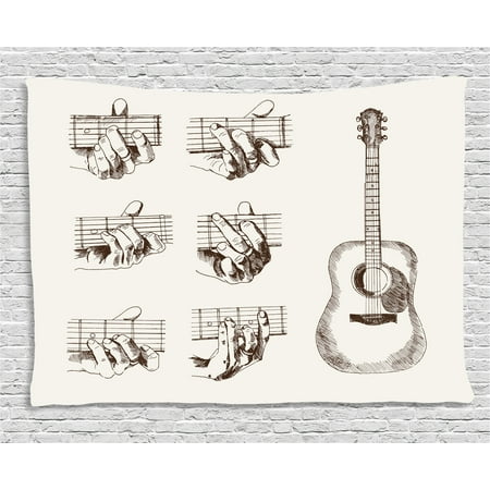 - Guitar Tapestry, Sketch Art Style Instrument and Chords Acoustic Flamenco Technique Skill Talent, Wall Hanging for Bedroom Living Room Dorm Decor, 60W X 40L Inches, Cream Brown, by Ambesonne