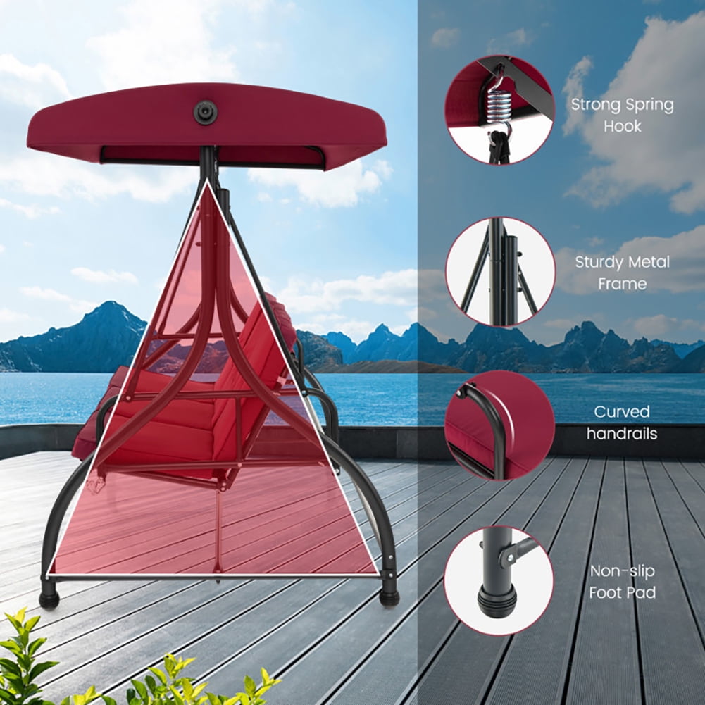 Aimee Lii 3 Seat Outdoor Porch Swing with Adjustable Canopy, Outdoor Swings for Adults, Wine Aimee Lii 3 Seat Outdoor Porch Swing with Adjustable Canopy, Outdoor Swings for Adults, Wine