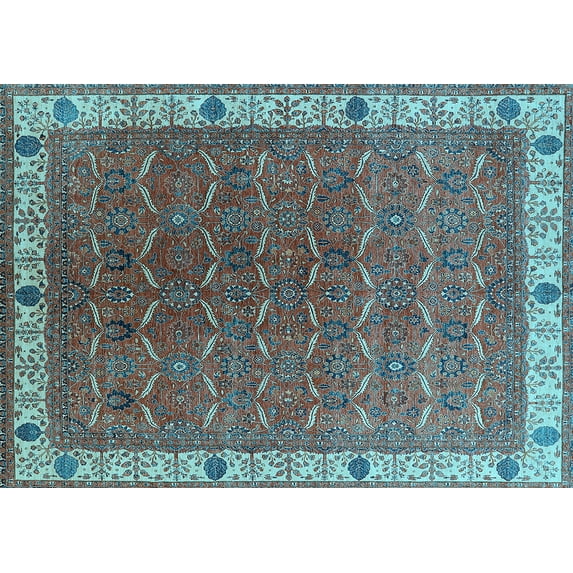 Ahgly Company Machine Washable Indoor Rectangle Oriental Light Blue Industrial Area Rugs, 5' x 7'