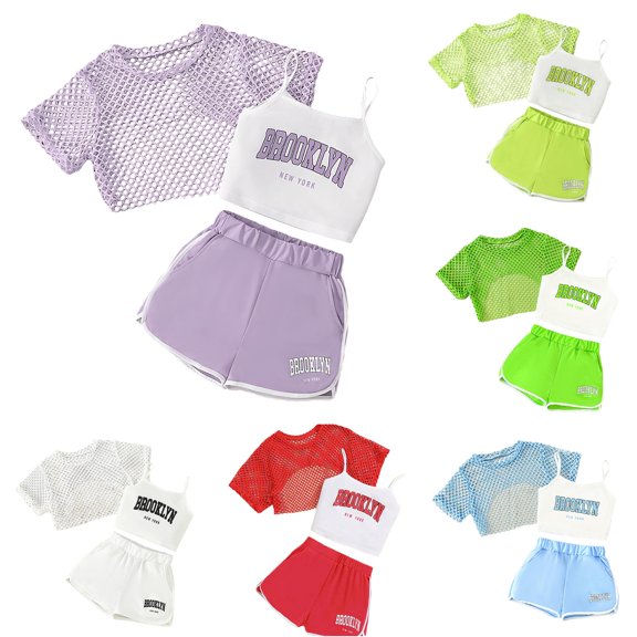 Girls Summer Outfits 3 Piece Set Casual Loose Fit Sleeveless Top Shorts Combo for Outdoor Activities Age 8 14 Comfortable Breathable Playwear Baby Girl 130-8Y