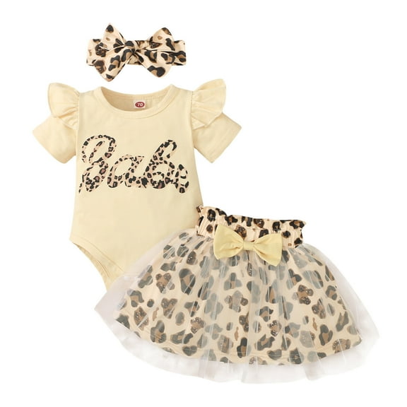 Xmyrz Baby Girl Outfits Skirts Set Leopard Print Going Out Recreation Trendy Letter Clothes Sets Clothing Suits