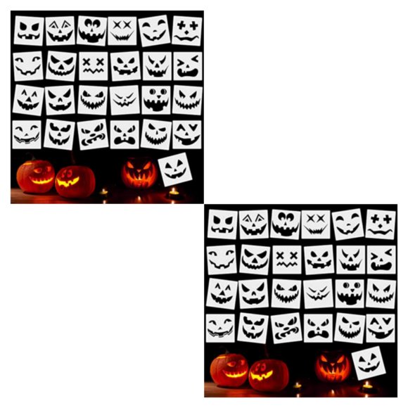 Youkk 25pcs/set Halloween Stencils For Drawing Pumpkin Faces Various Designs Reusable Apposite Size 2Set