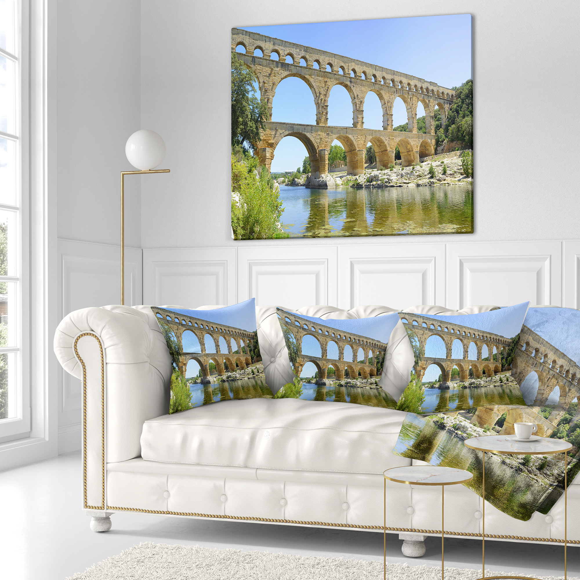 Designart Roman Aqueduct Bridge in France - Bridge Throw Pillow - 18x18