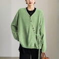 thumbnail image 2 of ZEHJUHAN Plus Size Women's Solid Color V-Neck Long Sleeve Knit Sweater with Colorful Buttons for Spring Fall Green，3XL, 2 of 4