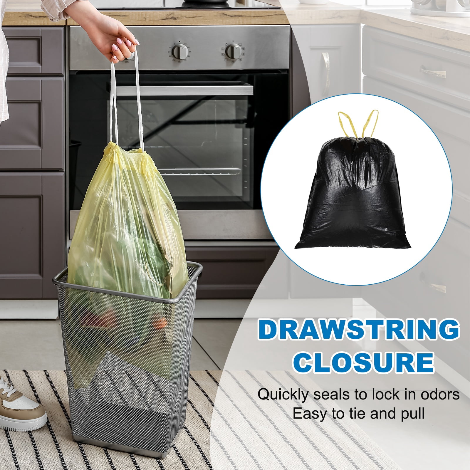 Uxcell 160 Count Trash Bags with Drawstring, 5.2 Gallon 20" Garbage Bags Unscented Tear-Free Design for Home Office Kitchen, White