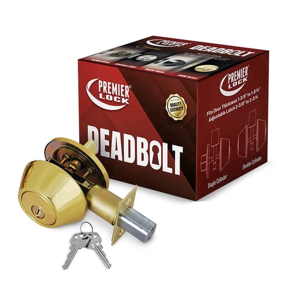 Premier Lock Deadbolt Lock, Brass, Keyed Alike, 2 KW1 Keys