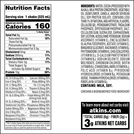 Atkins Gluten Free Protein-Rich Shake, Dark Chocolate Royale, Keto Friendly, 3/4ct Packs(Ready to Drink)
