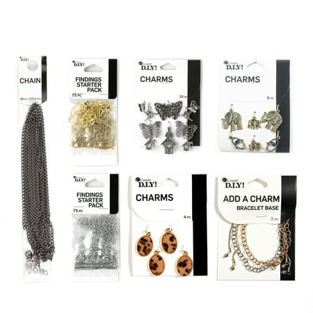 Cousin DIY Animal Charms Bundle Assortment with Jewelry Findings and Chain, Silver and Gold