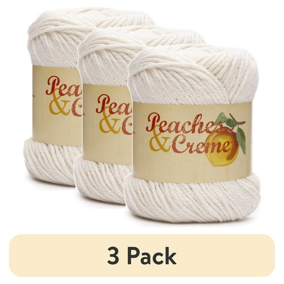 (3 pack) Peaches & Creme Solid 4 Medium Cotton Yarn, Ecru 2.5oz/70.9g, 120 Yards