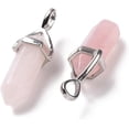 thumbnail image 4 of Dos colgantes facetados de cuarzo rosa natural con forma de punta y engaste de latón en tono platino., 4 of 4