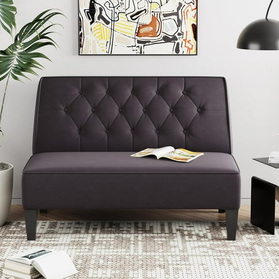 Alunaune Upholstered Loveseat Couch for Living Room, Armless Bedroom Settee Small Love Seat Sofa Tufted Button Dining Room Bench - Dark Grey