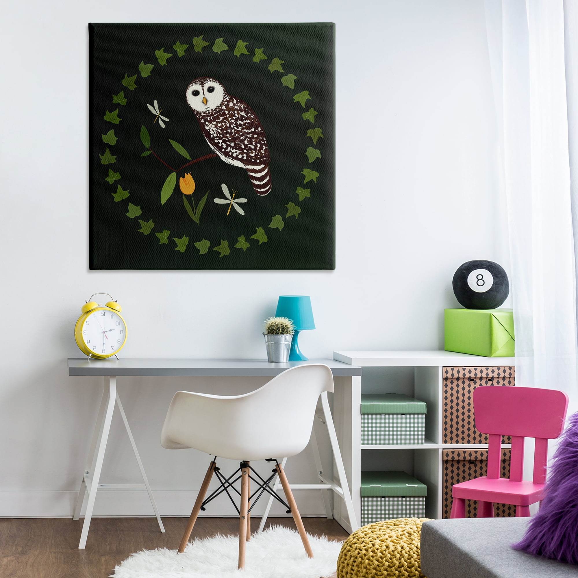 Stupell Industries Owl & Tulip Wreath Animals Painting Wrapped Canvas Art Print Wall Art, 36 x 36