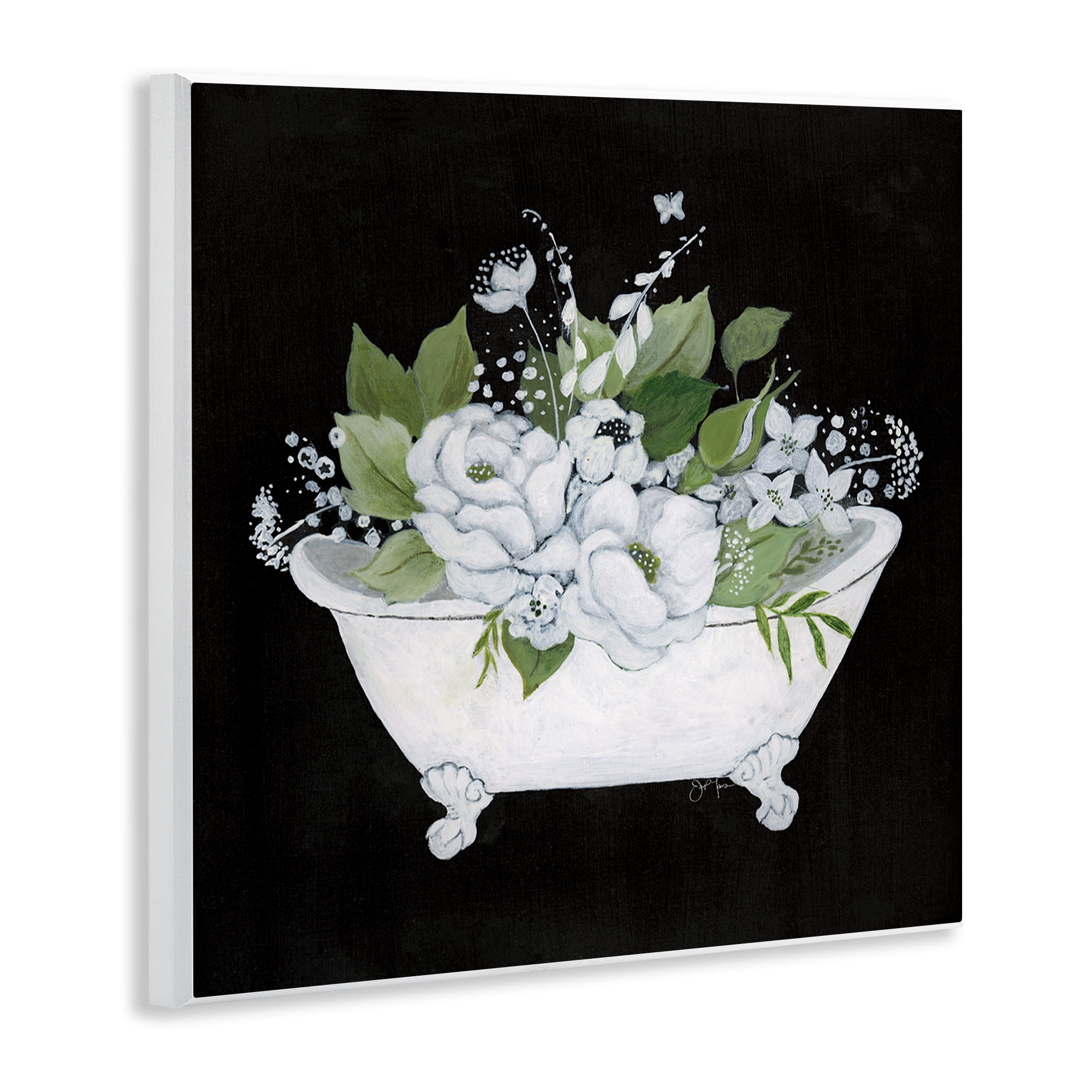 Stupell Industries Charming Floral Bathtub Typography Painting Unframed Art Print Wall Art, 12 x 12