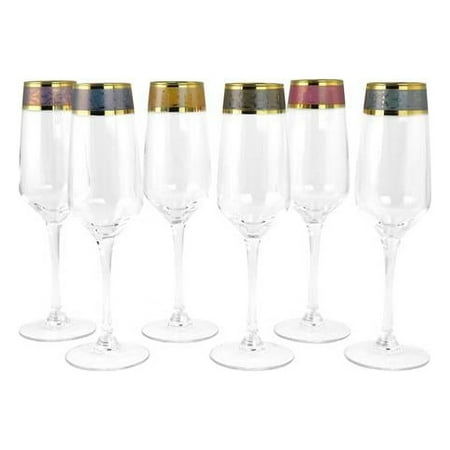 

Three Star Import & Export GS7706 8.5 in. Flute Glass with Gold & 6 Colors Set 6 Piece