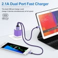 thumbnail image 3 of Charging Block, Dual Port USB Wall Charger with 2pcs Micro USB Cable 6FT, Android Charger Block Power Station USB Brick Cube with USB Micro Cable Compatible for Samsung Android, Purple, 3 of 7