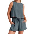 thumbnail image 2 of Riforla Spring Summer Women's Casual Sleeveless Solid Color High Waist Loose Shorts Two Piece Sets for Women 2 Pieces GY2 M, 2 of 5