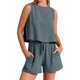 thumbnail image 1 of Conjunto de pantalones cortos sin mangas de cintura alta para mujer: ajuste holgado informal, dos piezas para primavera/verano, estilo versátil para la playa/vacaciones, 1 of 5