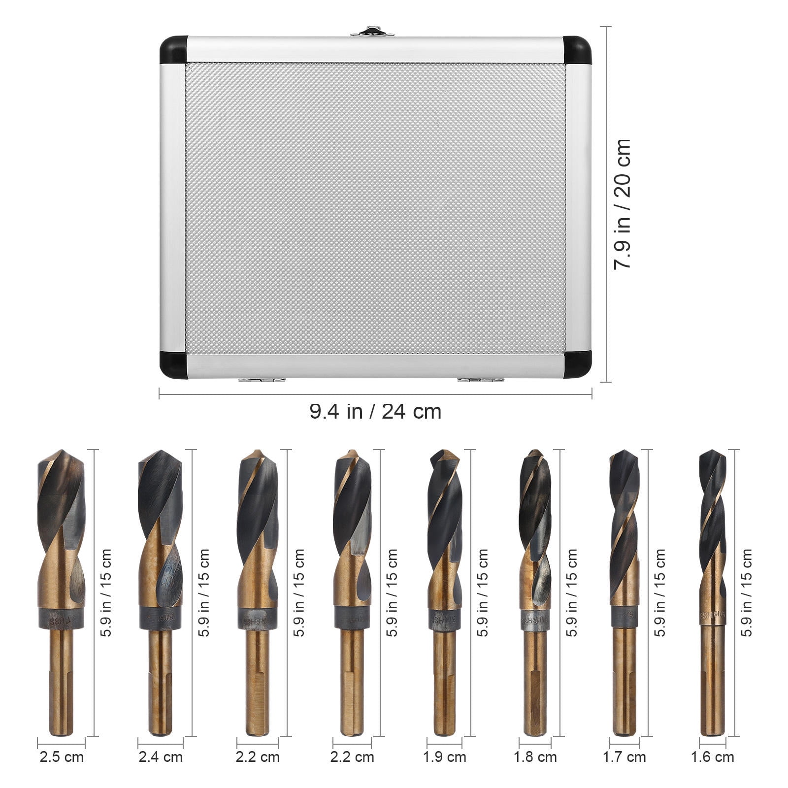UPOUART 8-Piece Black Steel Metal Drill Bit Set for Aluminum Alloy, Plastic, and General Purpose Drilling