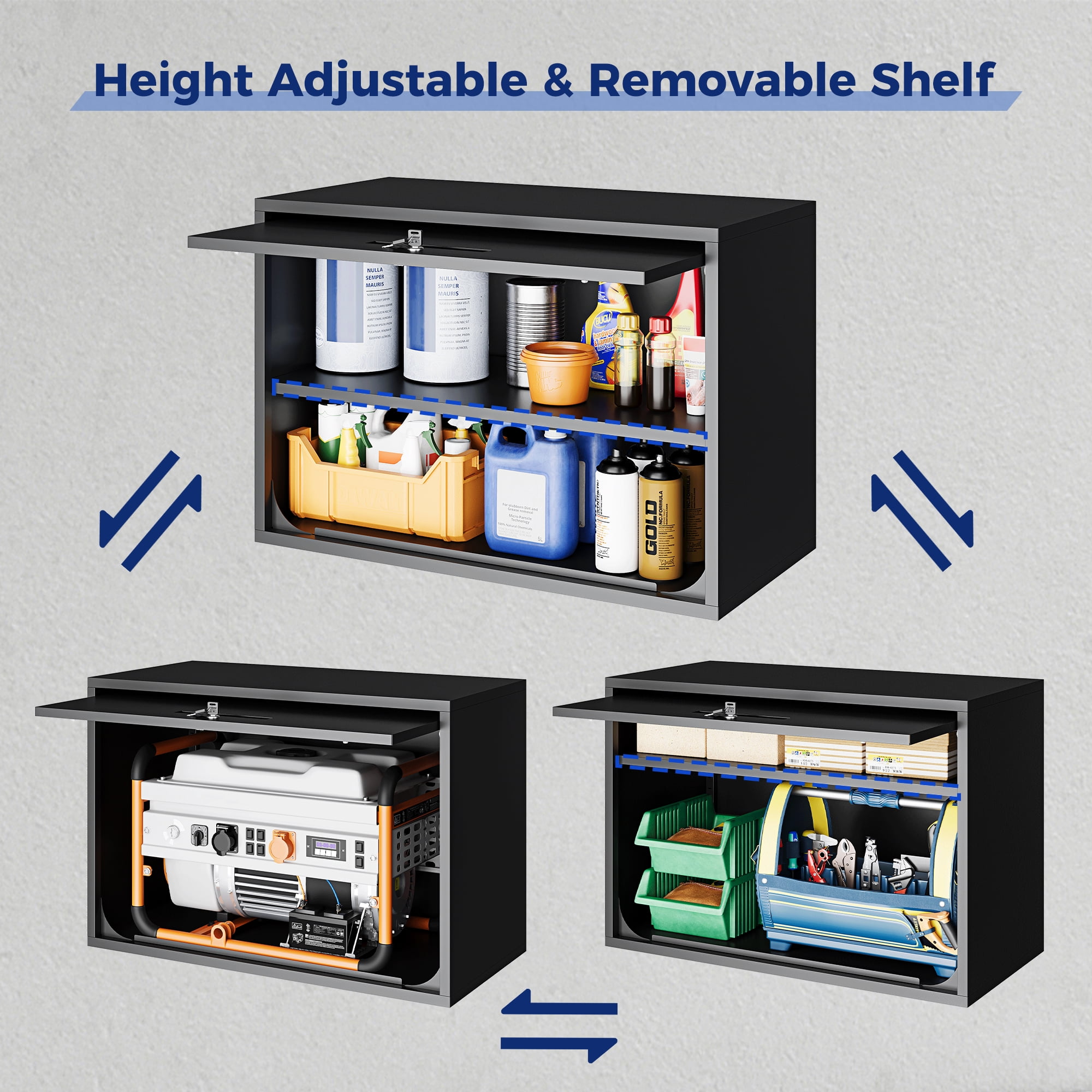 AUHUP Steel Wall Cabinet, Versatile Adjustable Metal Wall Mounted Storage Cabinet Organizer for Garage, Office, Kitchen, Black, 31.5"W x 22"H x 16"D