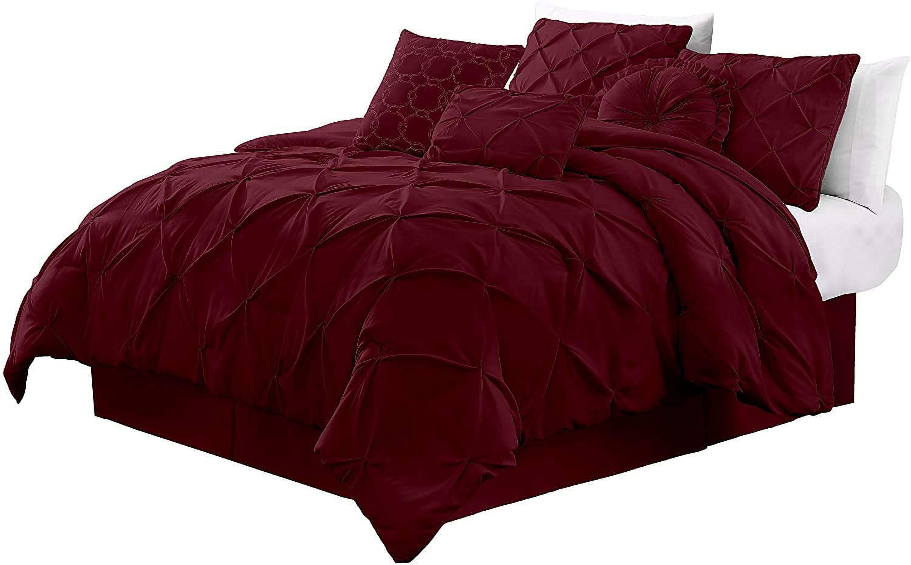 Chezmoi Collection Sydney 7-Piece Pinch Pleat Comforter Set, Lightweight Pintuck Bedding for All Season, King, Burgundy
