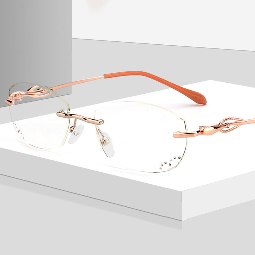 Women Rimless Blue Light Blocking Reading Glasses 3.50, Ladies Rectangle Metal Gold Presbyopia Glasses Readers +3.50 strength