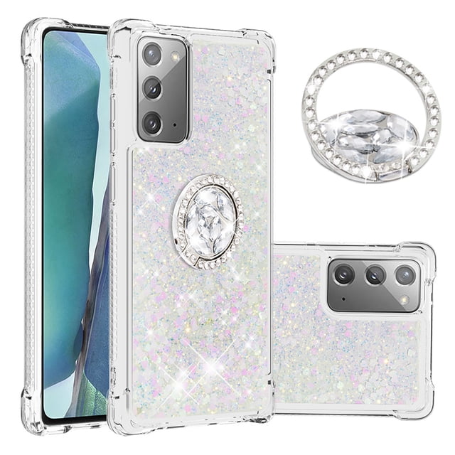 Funda para Samsung Galaxy Note 20 5G con Brillo Líquido Flotante, Purpurina, Parachoques y Anillo Giratorio Soporte