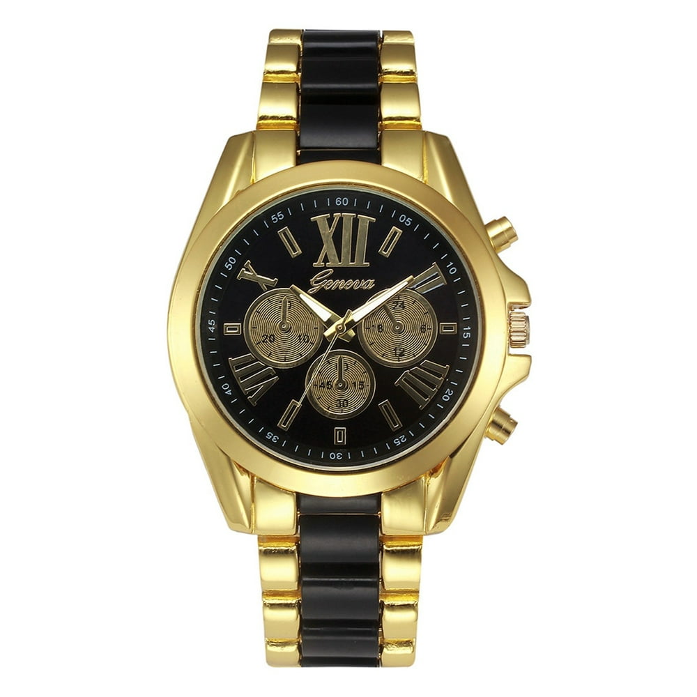Geneva Geneva Luxury Stainless Steel Gold Dial Quartz Analog Women