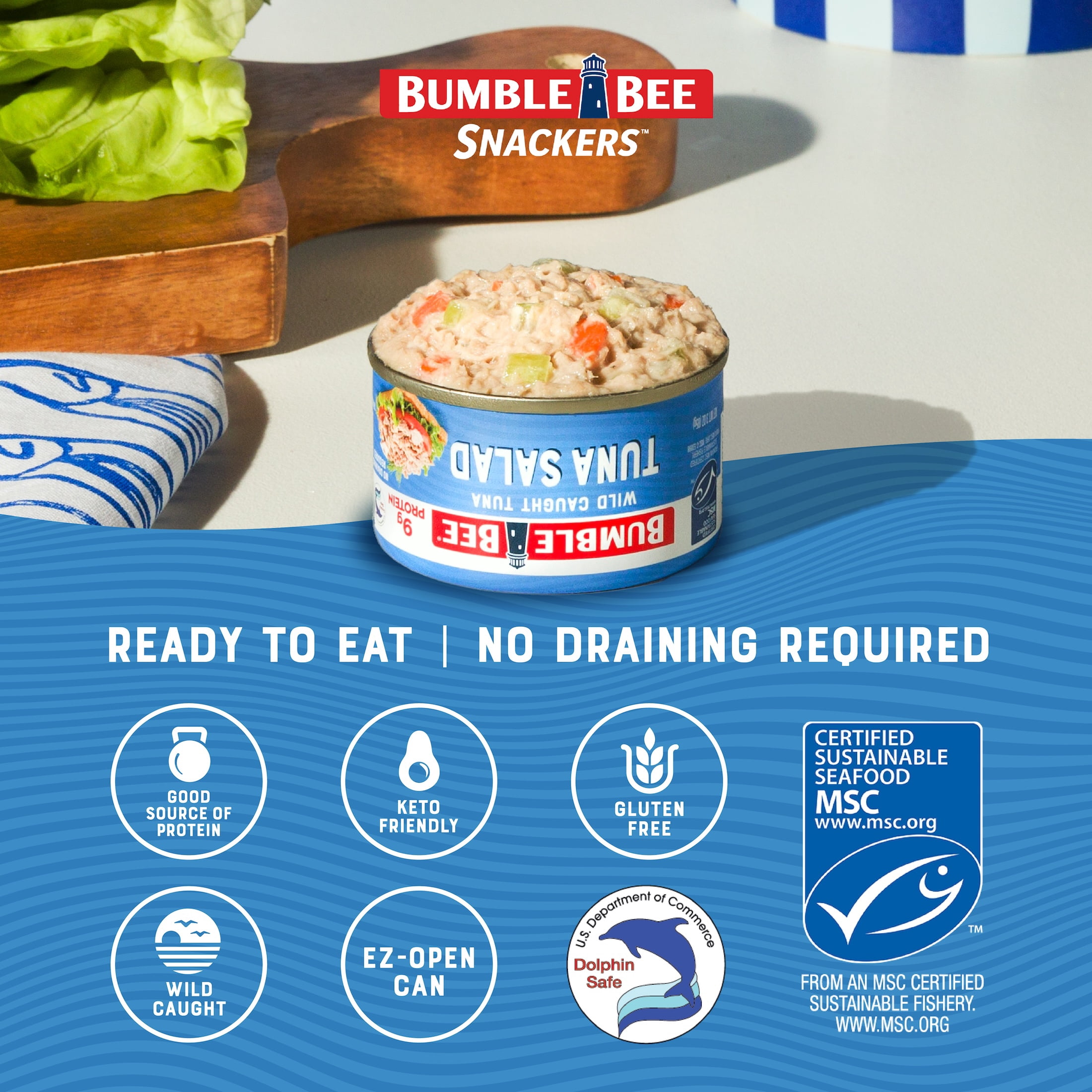 (16 pack) Bumble Bee Chunk Light Tuna Salad, Wild Caught, Gluten Free, 9g Protein per Serving, Ready to Eat, No Draining, Shelf Stable Pull Tab Can, 3oz