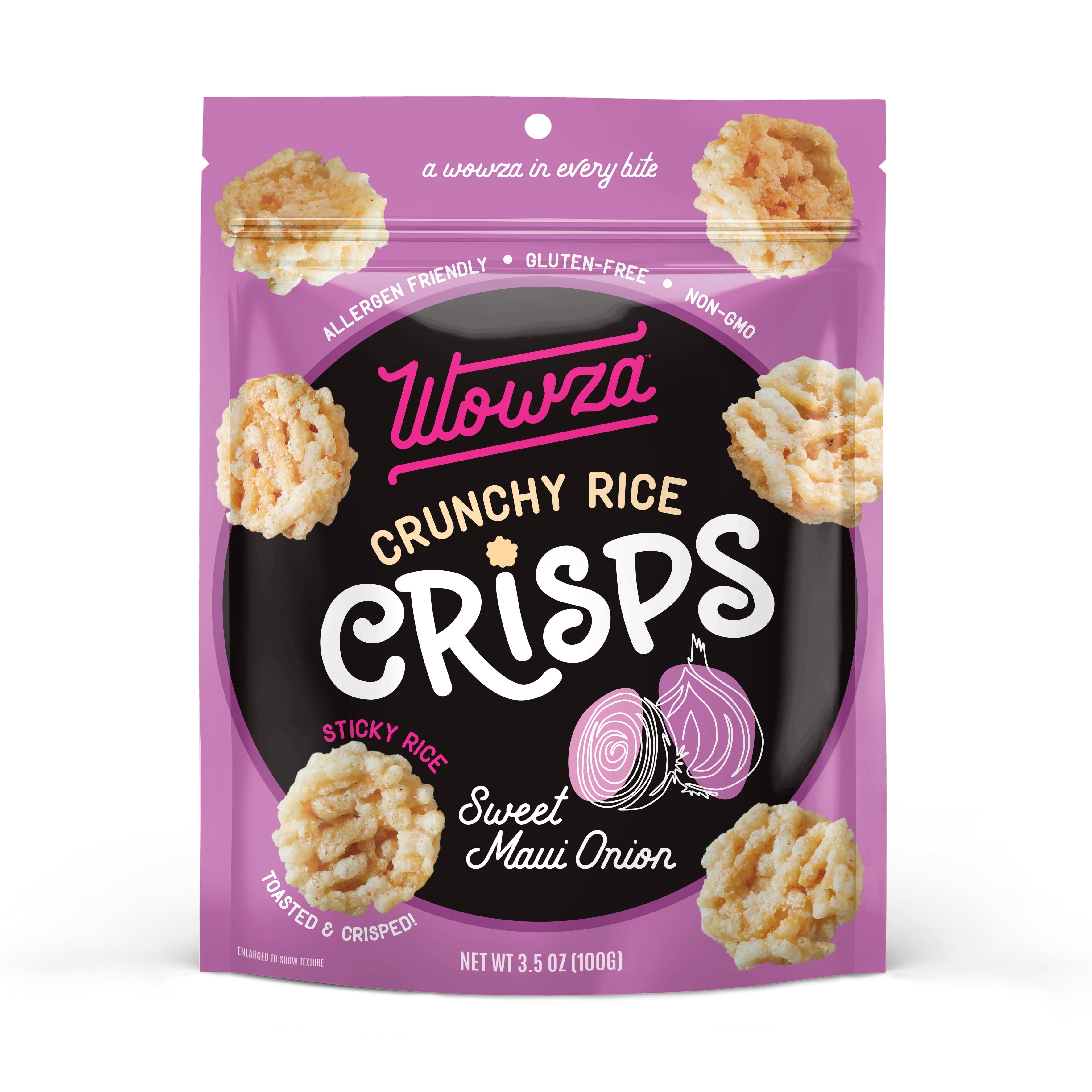 Wowza Sweet Maui Onion Crunchy Rice Crisps, Allergen Free, Gluten-Free, 8 Pack, 3.5 oz
