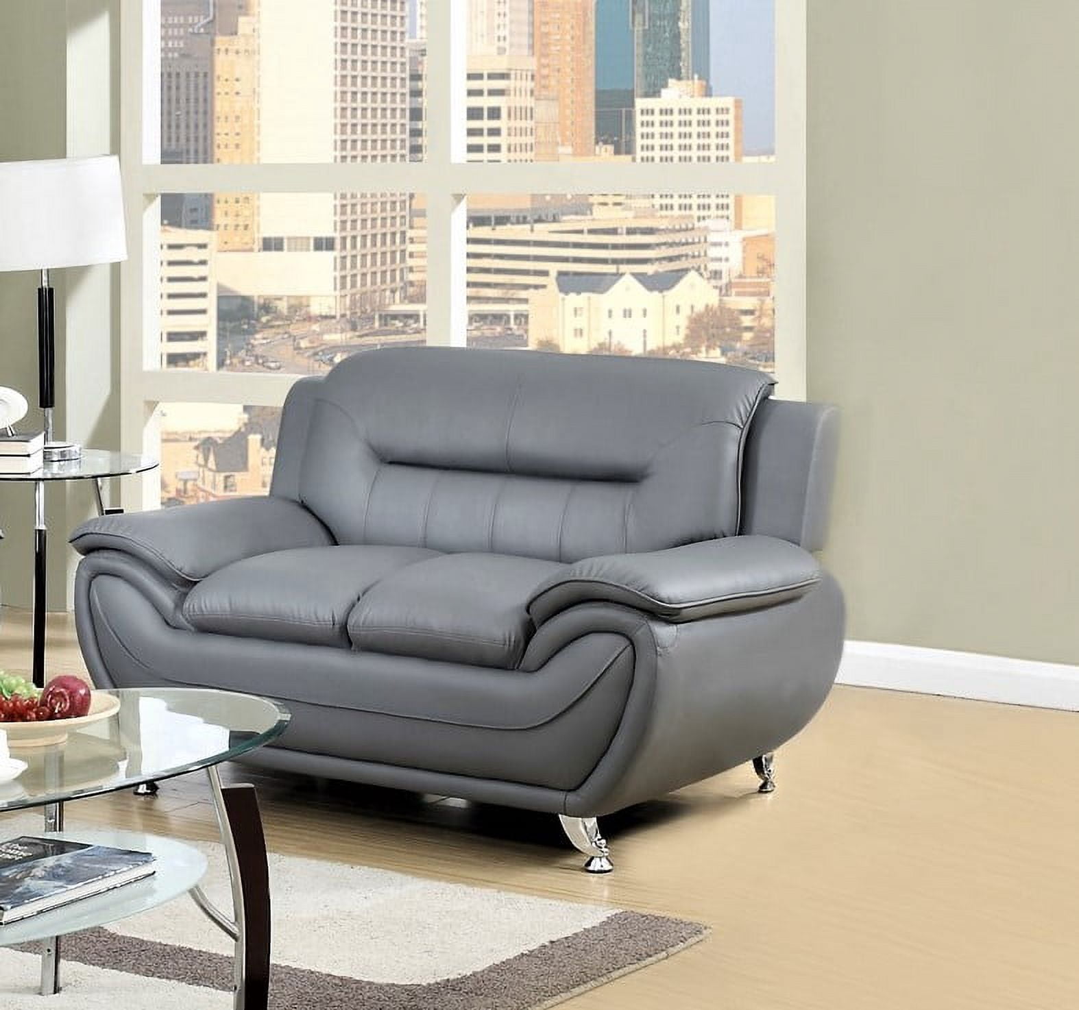 Uspridefurniture Sanuel 61.3" Faux Leather Pillow Top Arm Loveseat -Gray