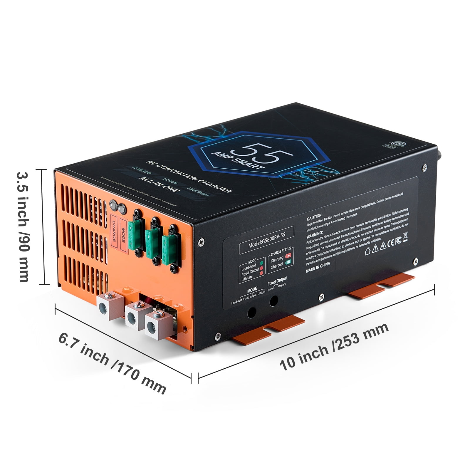 KFFKFF RV Power Unit, 55A, Converts 110V AC to 12V DC, 4-Stage Intelligent Charging, 13-16.5V Adjustable Range, Works with Lithium and Lead Acid Batteries, ETL Certified