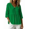 thumbnail image 2 of Women's Doll Collar Eyelet 3/4 Sleeve Peplum Blouse Green L, 2 of 7