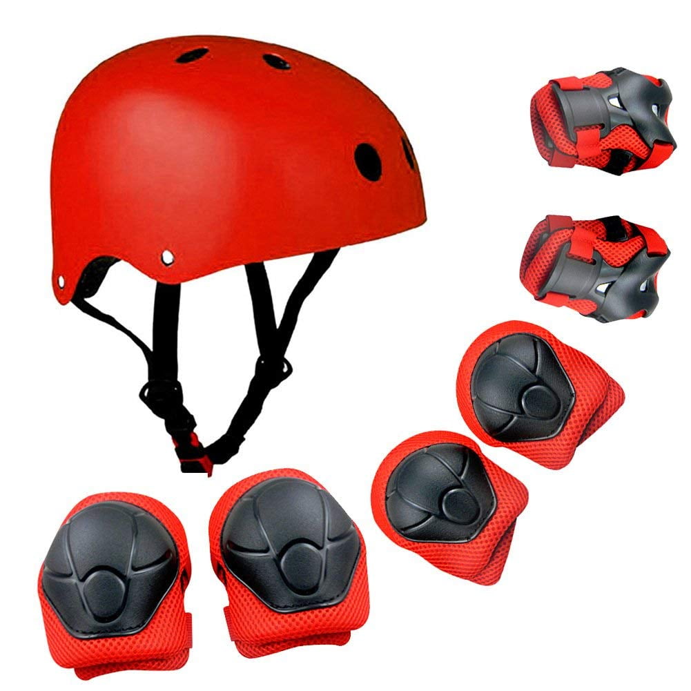 Ice Skating Helmet Seven-Piece Knee Pads Protective Gear Set Balance Car for Children Teenager Scooter Elbow Pads 