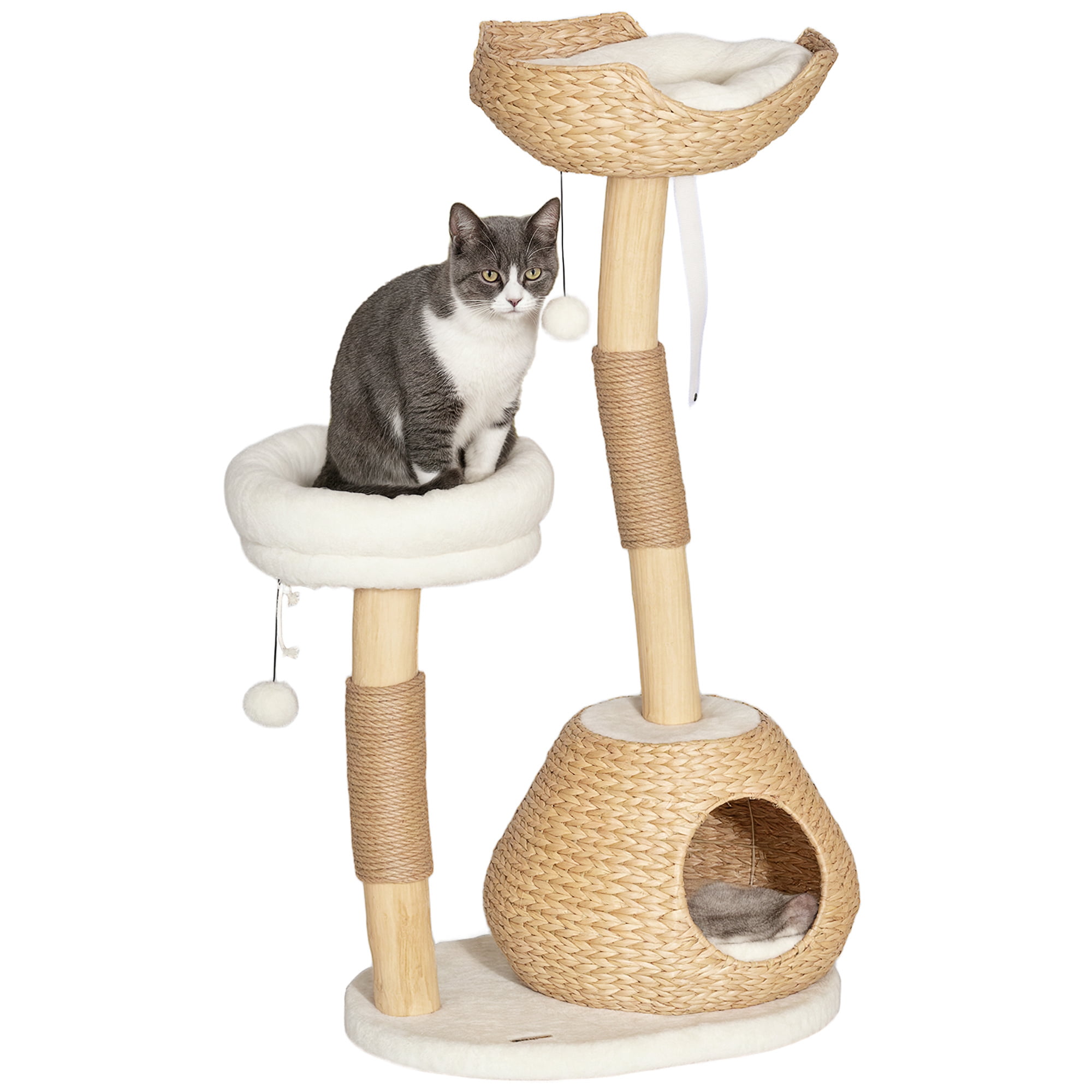 PawHut 41" Cat Tree for Indoor Cats with Wooden Cat Scratching Posts, Condo