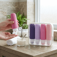 thumbnail image 3 of ROSEXIXI 4 Pcs Purple Pink  Silicone Travel Bottles,  Free Refillable Squeezable Travel Containers for Toiletries, Shampoo, Lotion, 3 of 6