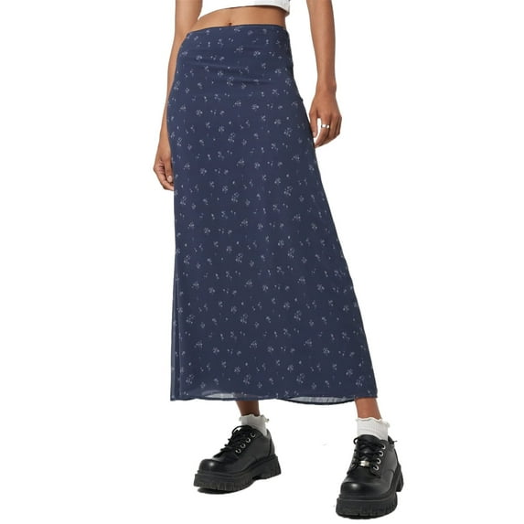 Inevnen Women 's Fairy Grunge Midi Skirts High Waist Art Print A-Line Long Skirt 90s E-Girls Streetwear