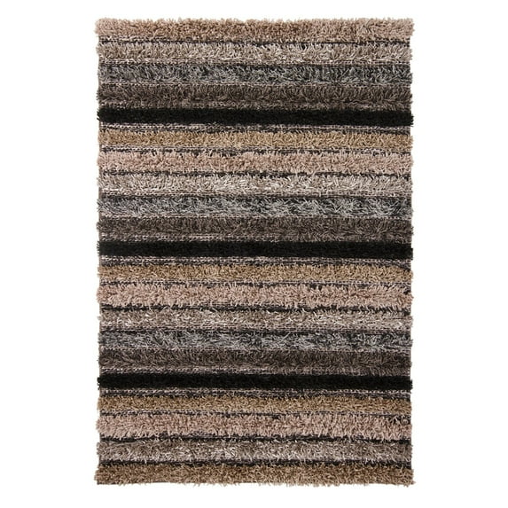 Hand-Woven Contemporary Shag Rug 5'x7'6 Grey/Tan/Black
