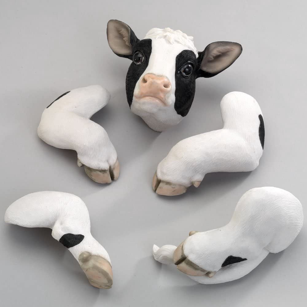 Bits and Pieces Tree Hugger Cow Garden Peeker Polyresin Outdoor Tree Sculpture Whimsical Decoration