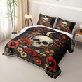thumbnail image 3 of Homewish Death Skull Twin Quilt Set, Hippie Mushroom Flower Twin Coverlet Set, 2 Pieces 1 Bedspread and 1 Pillowcase, 3 of 7