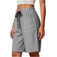 thumbnail image 4 of hoksml Women Striped Drawstring Pull-On Shorts, Elastic Waist Casual Bermuda Shorts with Pockets, 4 of 6